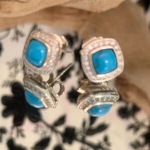 David Yurman Silver Earrings Turquoise and diamond halo surround